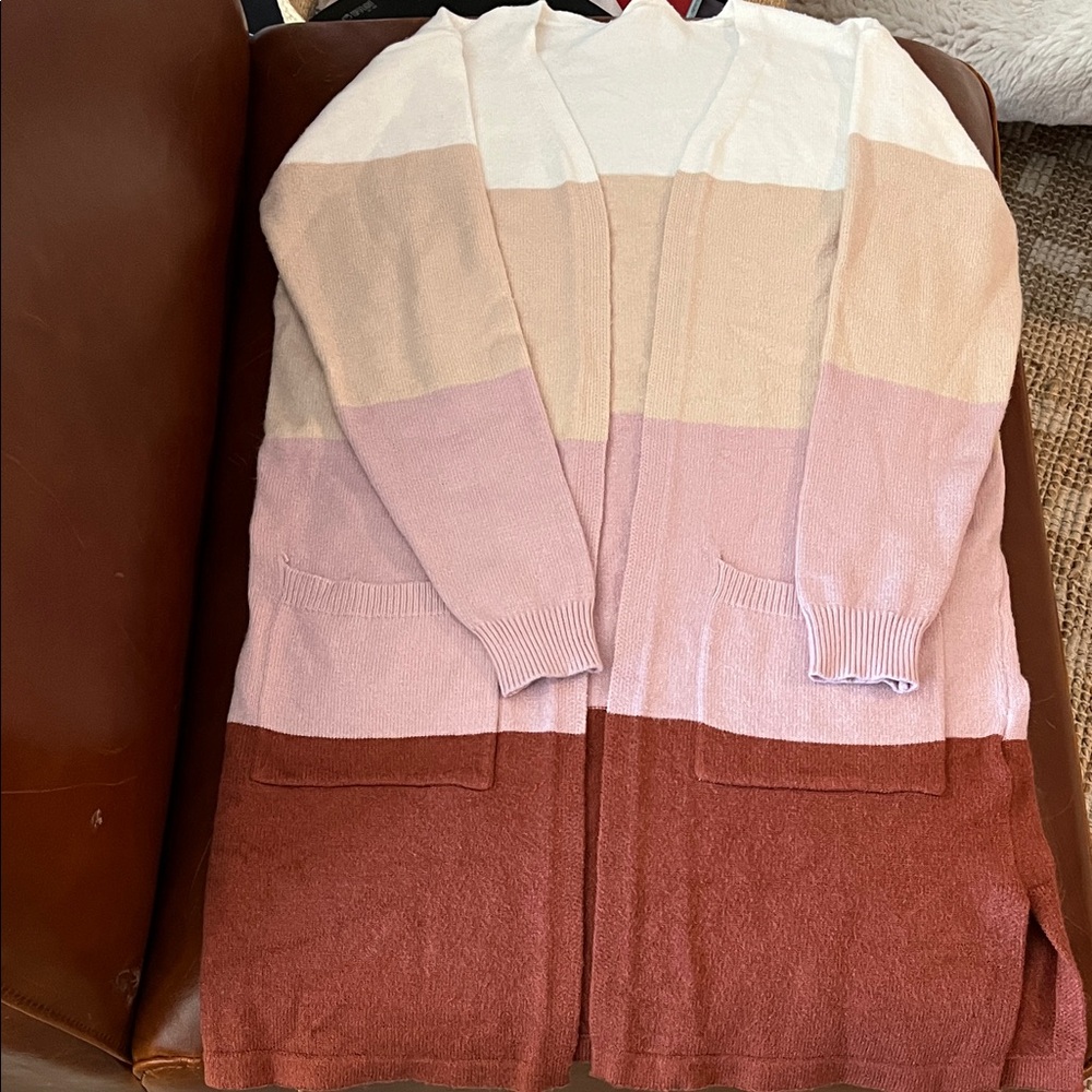 Colorblock Open Front Long Cardigan from Amazon